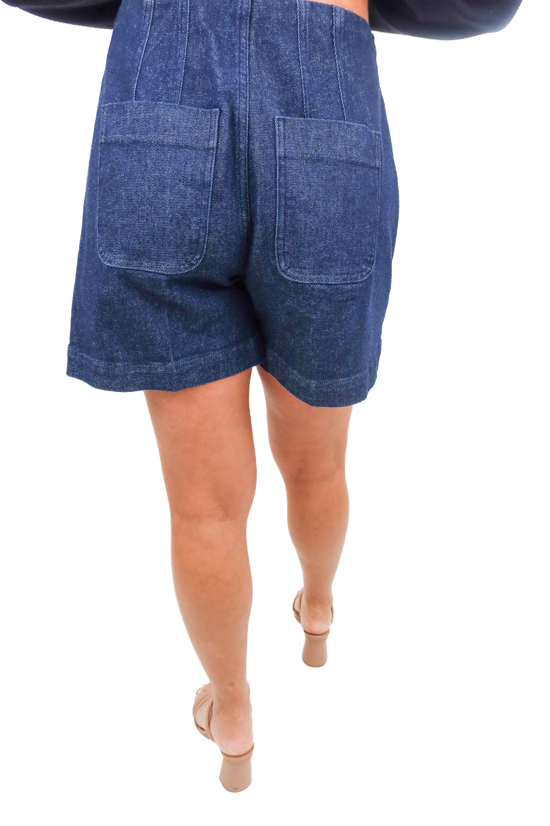 Spanx darkwash 5” pull on shorts (S + M; retail $88)