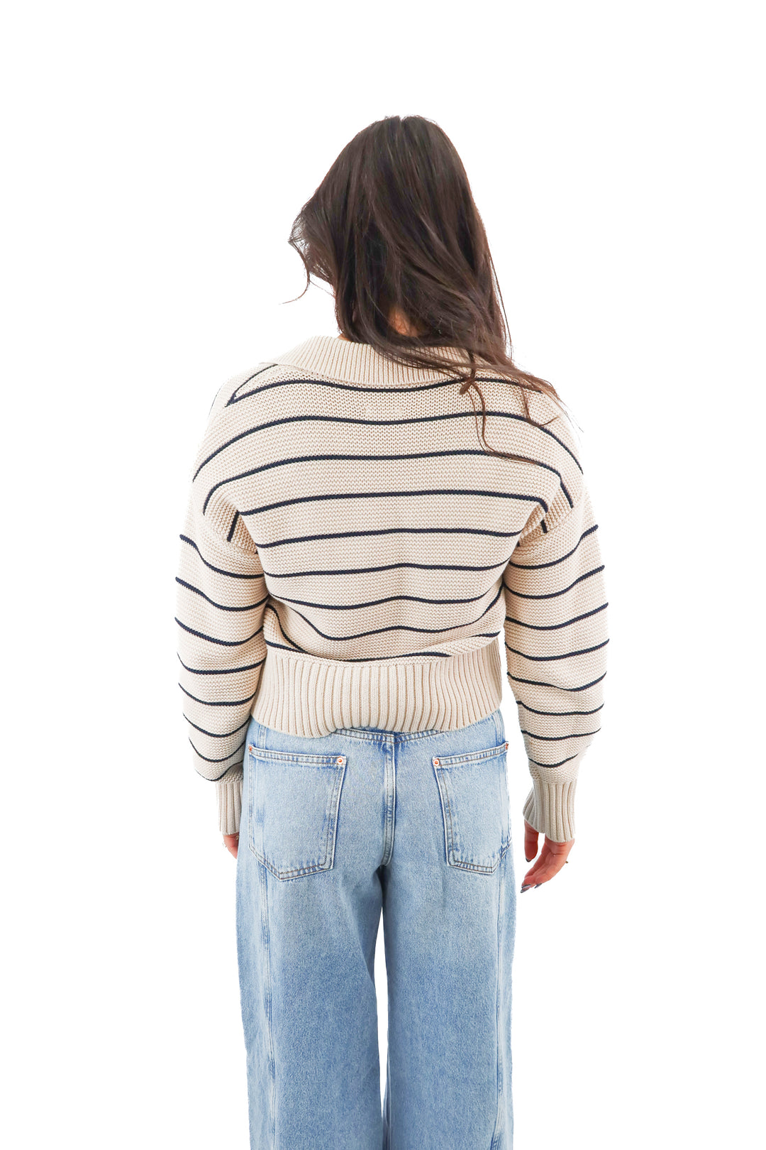 pistola beige knit collar top w/ thin navy stripes (s; retail $90)