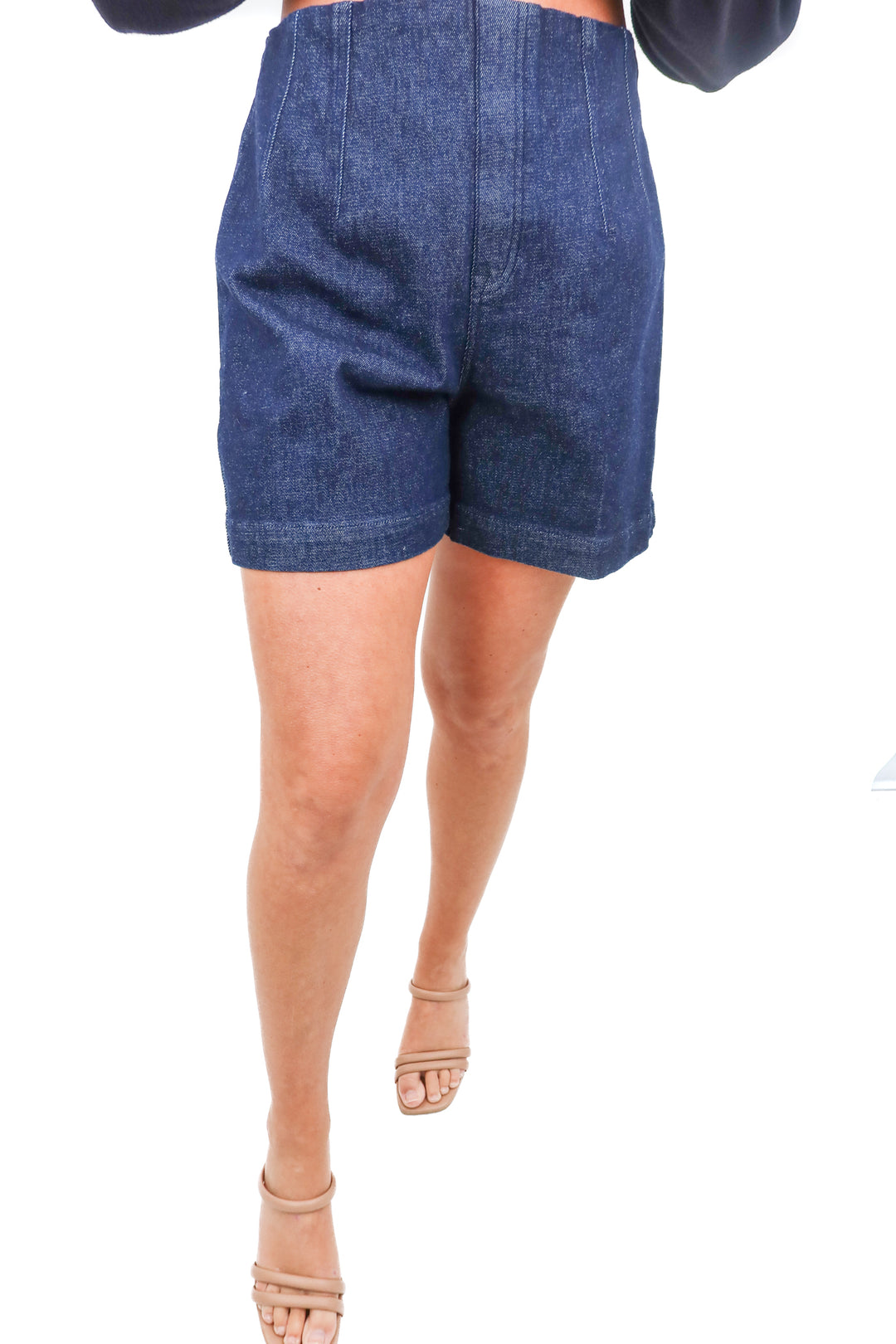 Spanx darkwash 5” pull on shorts (S + M; retail $88)