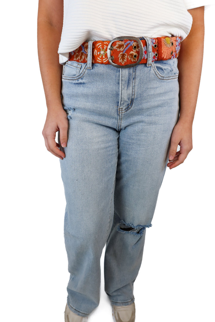 jenny krauss orange floral crochet belt