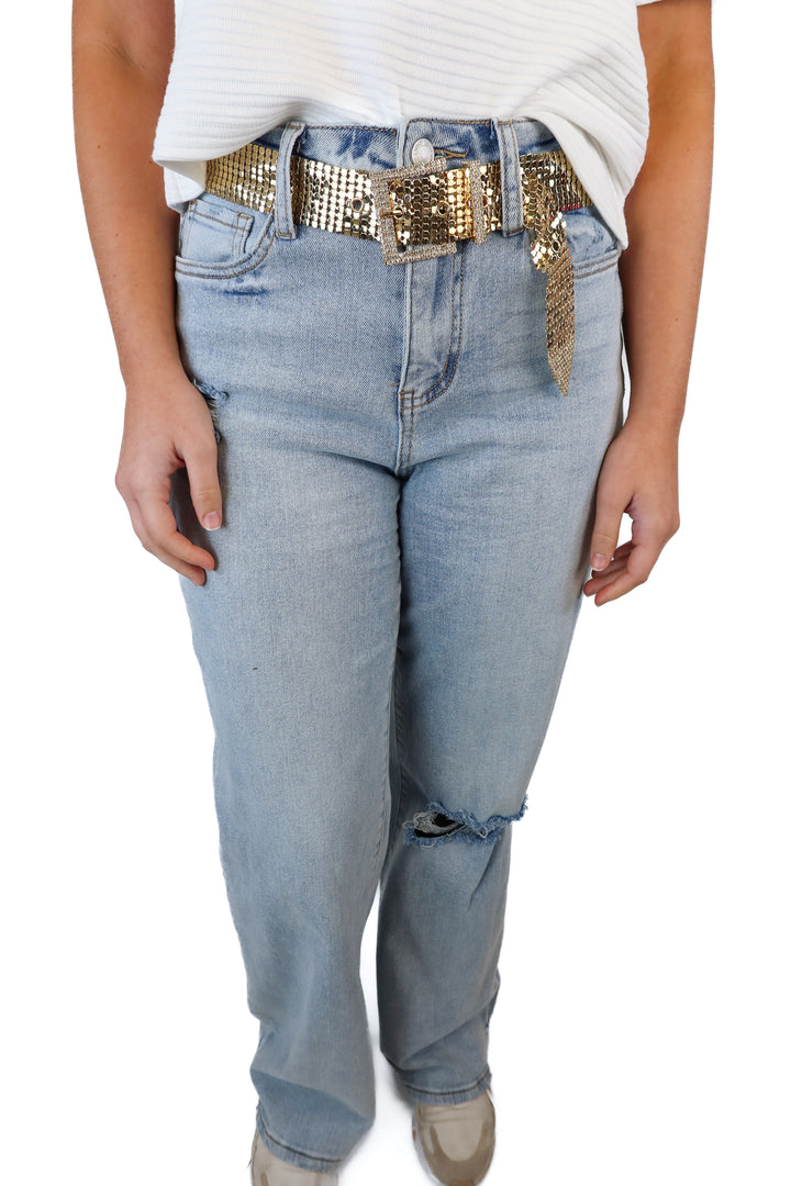 below the belt gold chain bedazzled belt