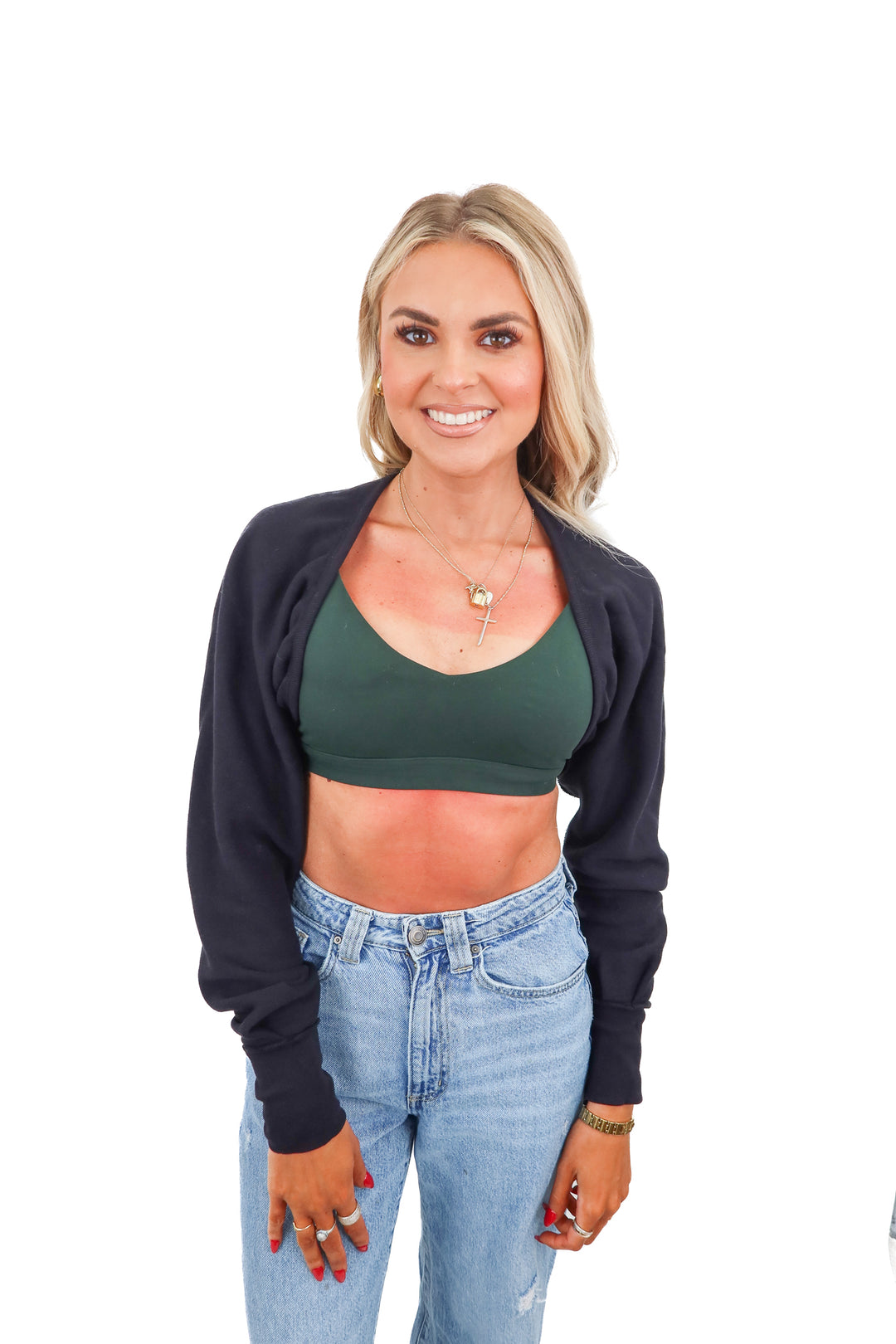 Strut this crop black sweater (S)