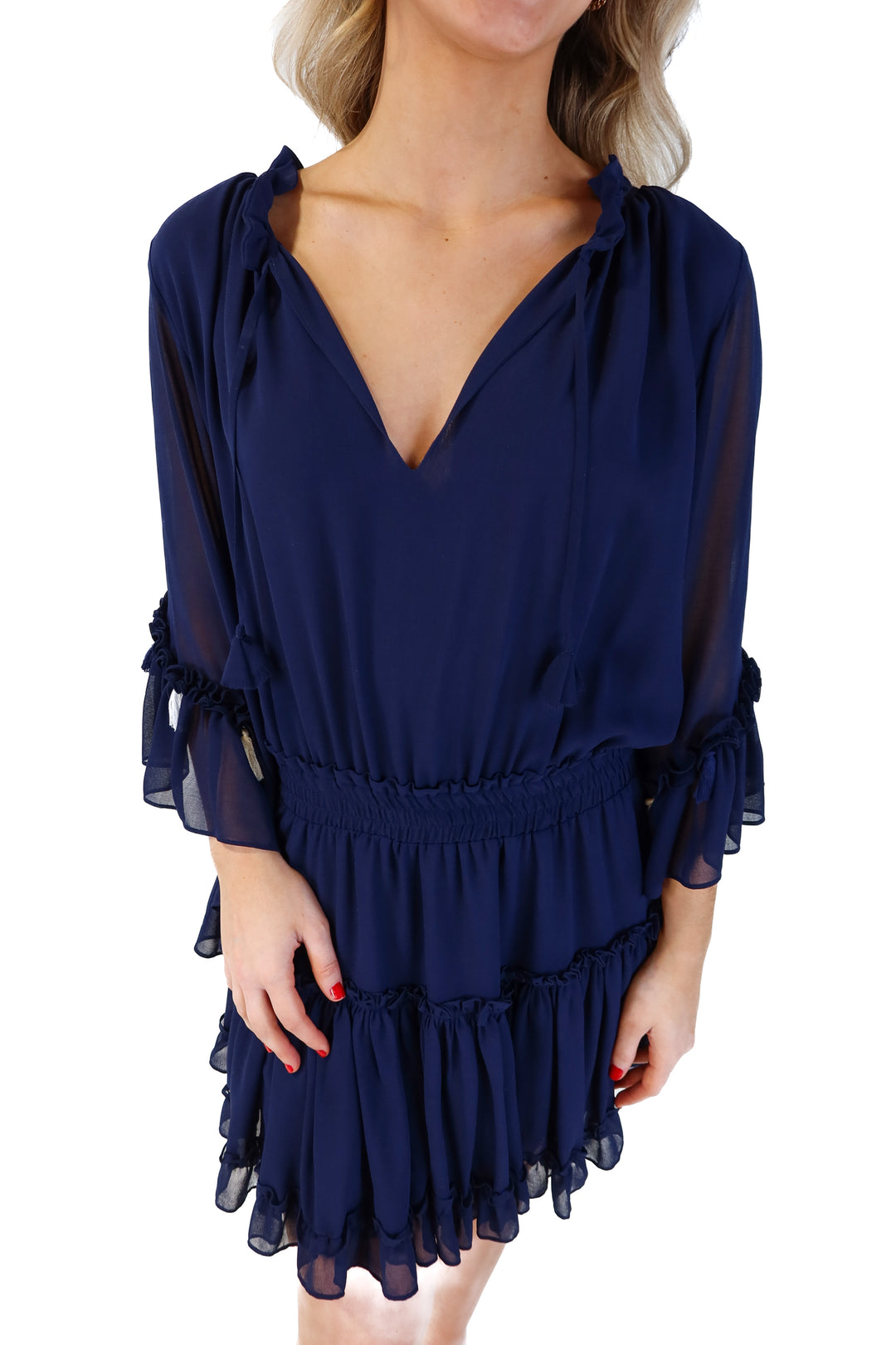 MISA blue ruffle dress (s; retails for $345)