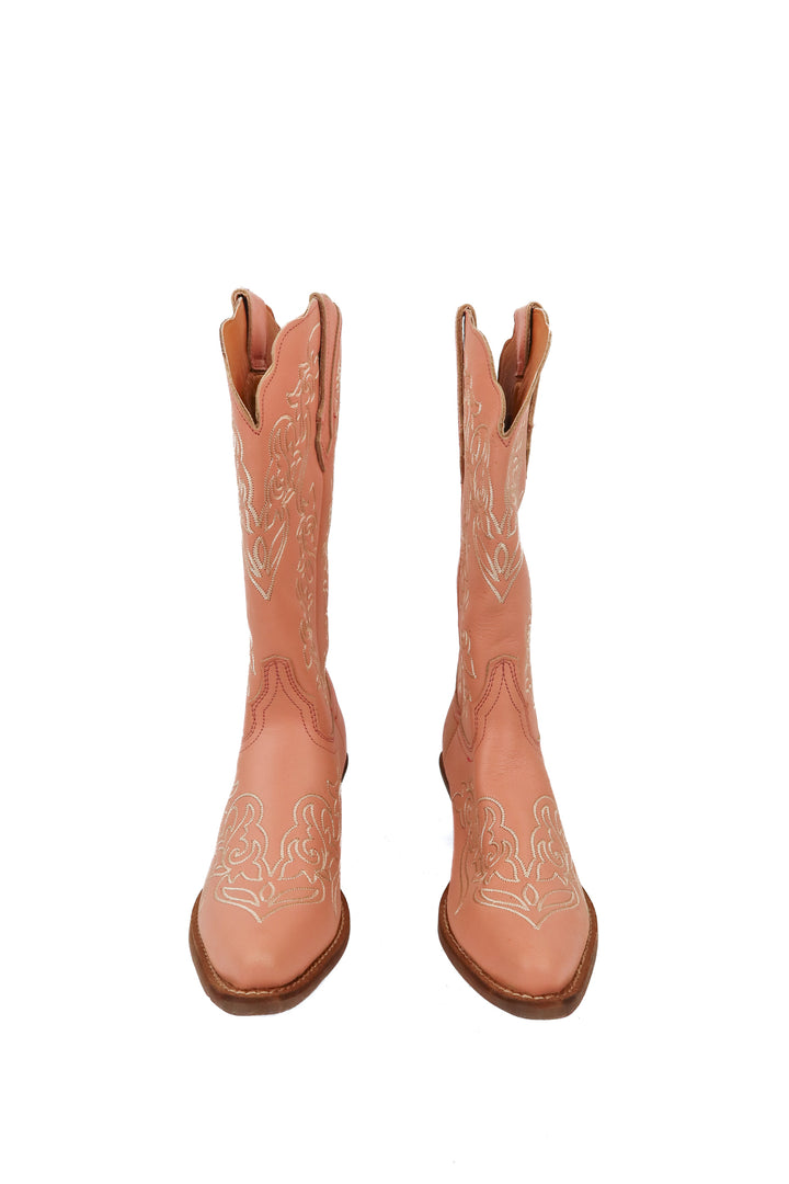 Dingo light pink leather floral cowboy boots (7; retail $179) NWT