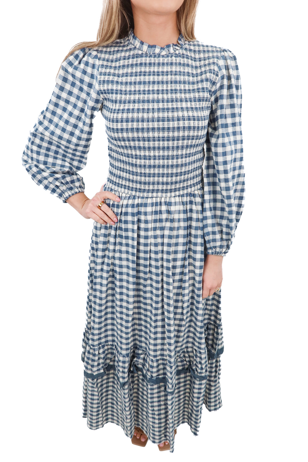 ivy city blue gingham maxi dress NWT (s; retail $148)