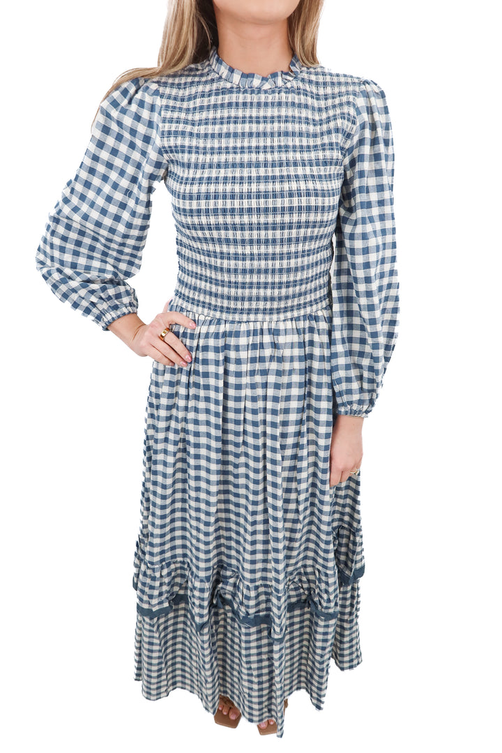 ivy city blue gingham maxi dress NWT (s; retail $148)