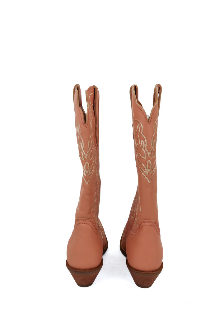 Dingo light pink leather floral cowboy boots (7; retail $179) NWT