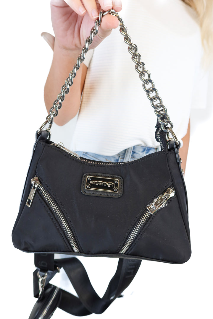 Madden Girl Black Zipper & Chain Detail Purse NWOT