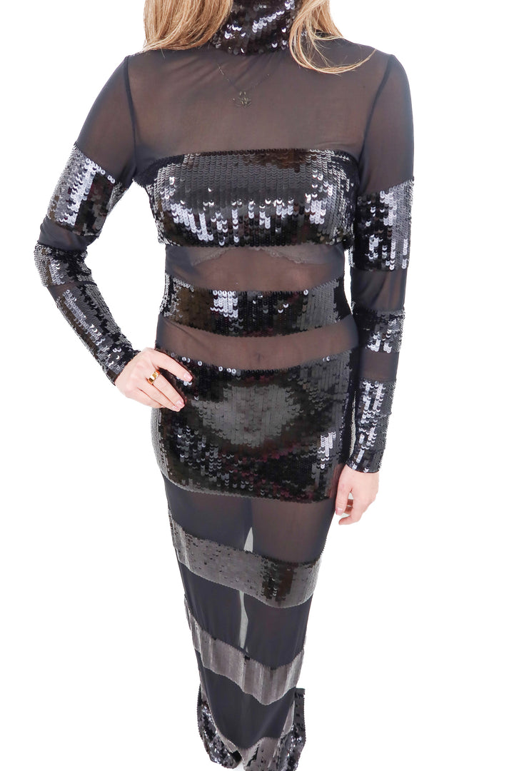 AUCTION retrofete black striped sequin maxi dress (s; retail $1,198)- ends 11/11 at 8pm CT
