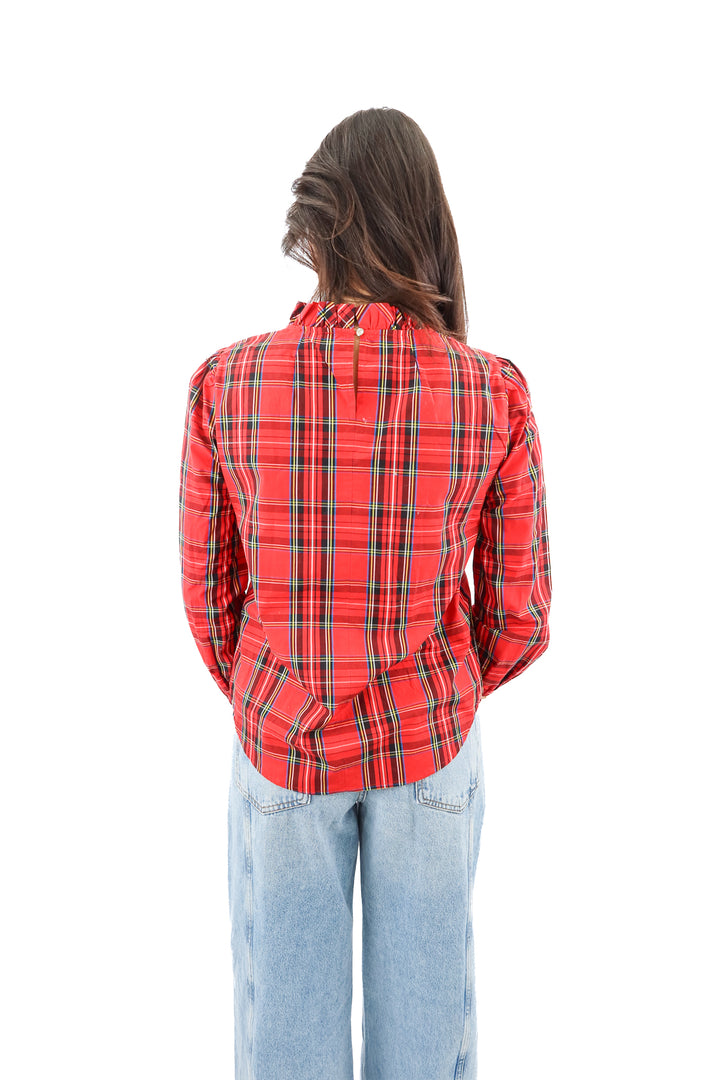j. crew red plaid long sleeve top (s)