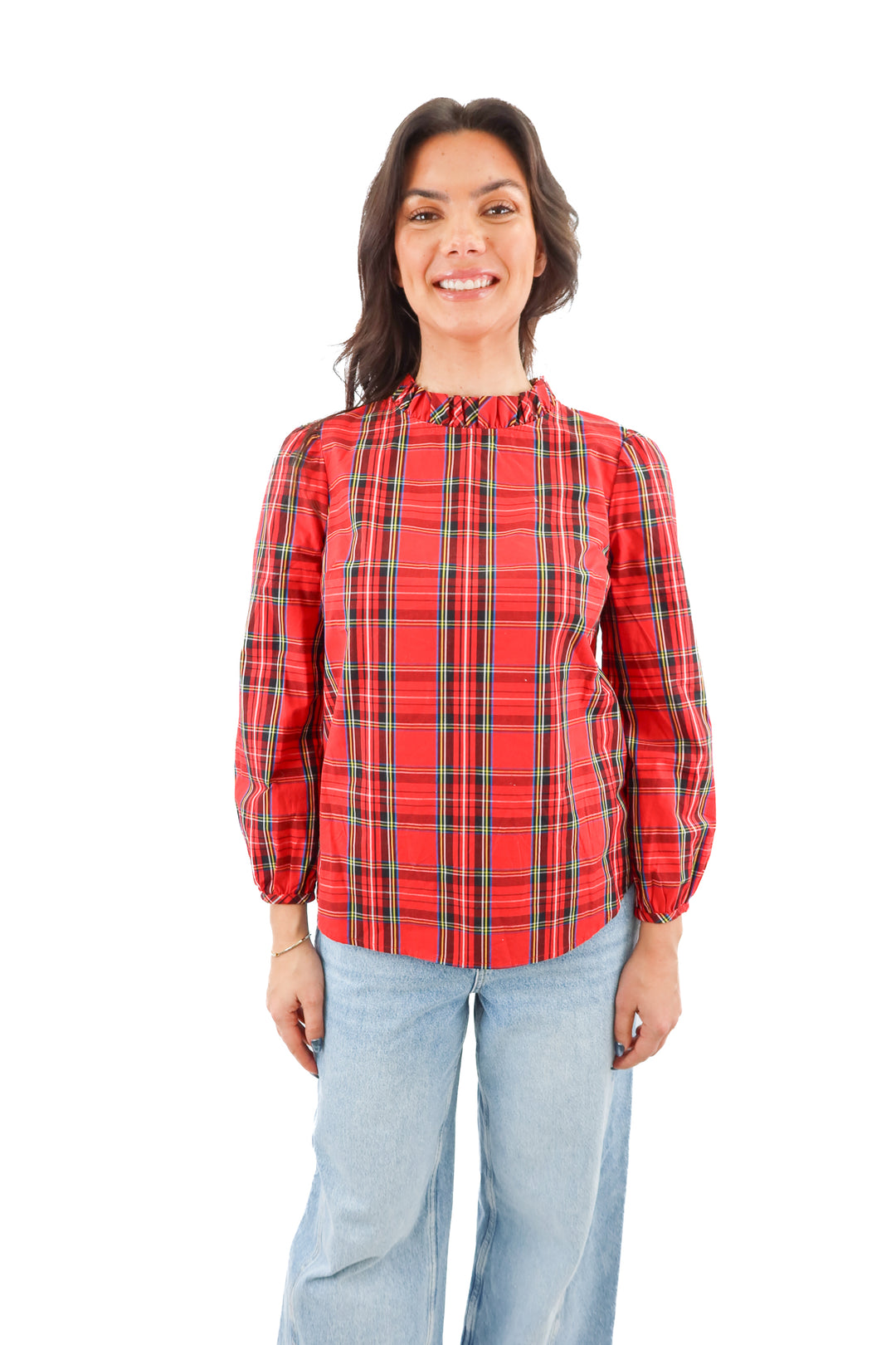 j. crew red plaid long sleeve top (s)
