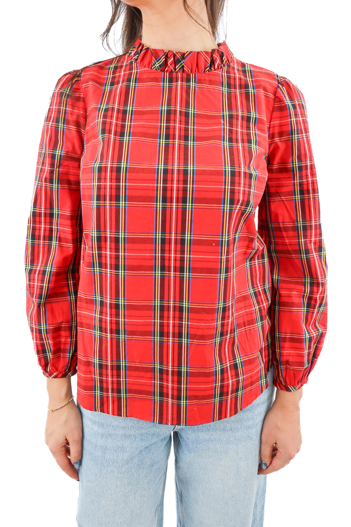 j. crew red plaid long sleeve top (s)