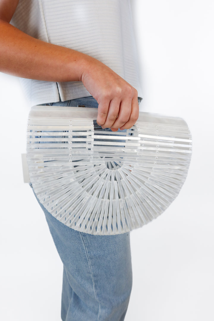 White Mother of Pearl Acrylic Fan Handbag