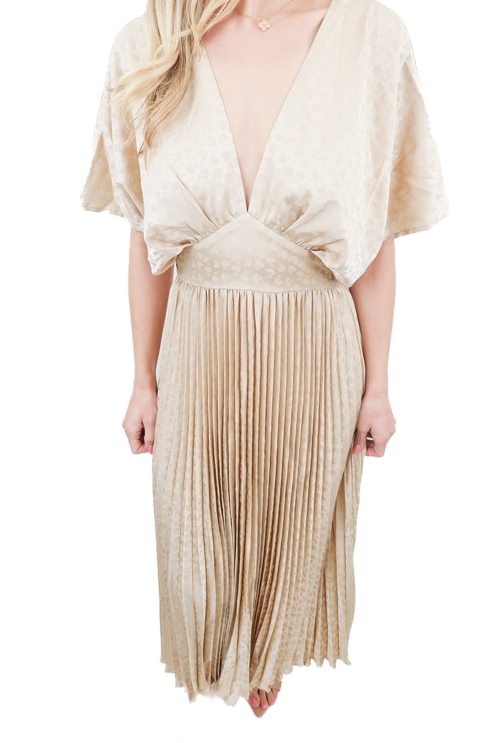 vici ivory satin deep v maxi dress (s; retail $88)