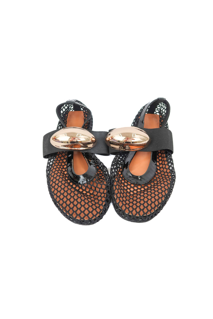 Black mesh/gold flats (7)