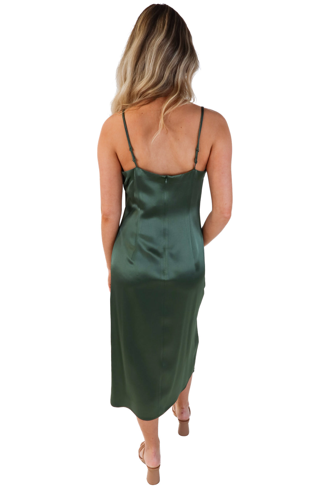 Meilleur moment green satin midi dress NWT (36; retails for $259)