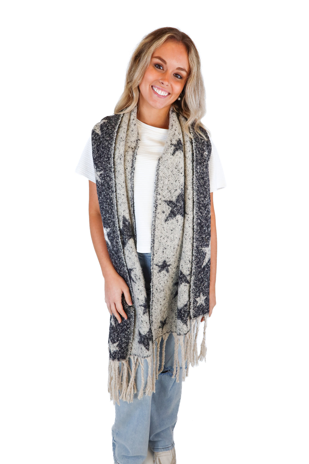 grey and black star scarf