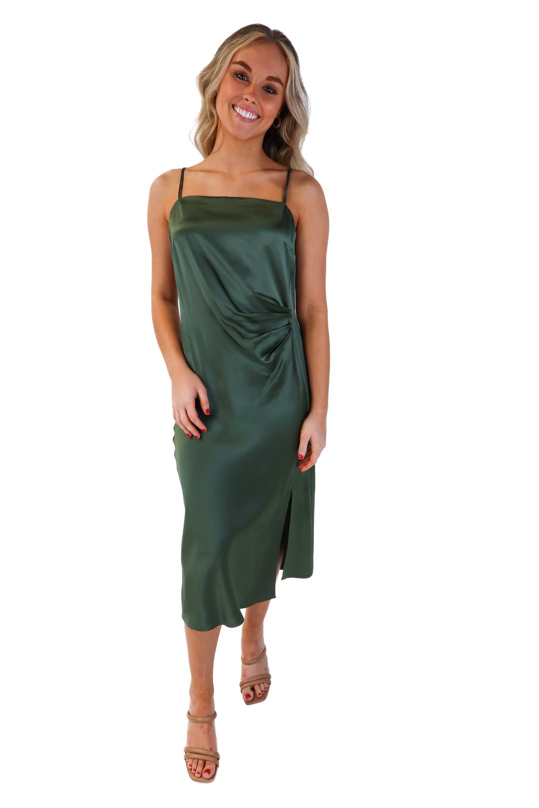 Meilleur moment green satin midi dress NWT (36; retails for $259)