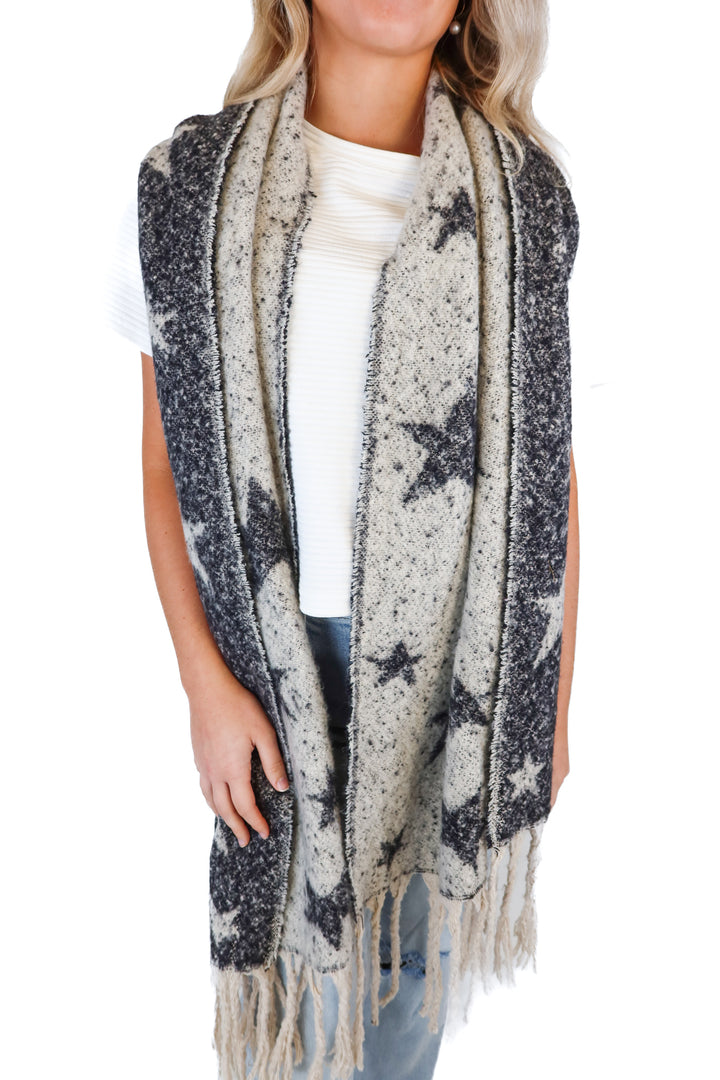 grey and black star scarf