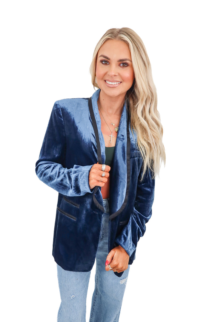 Free people crushed velvet blue blazer (S)