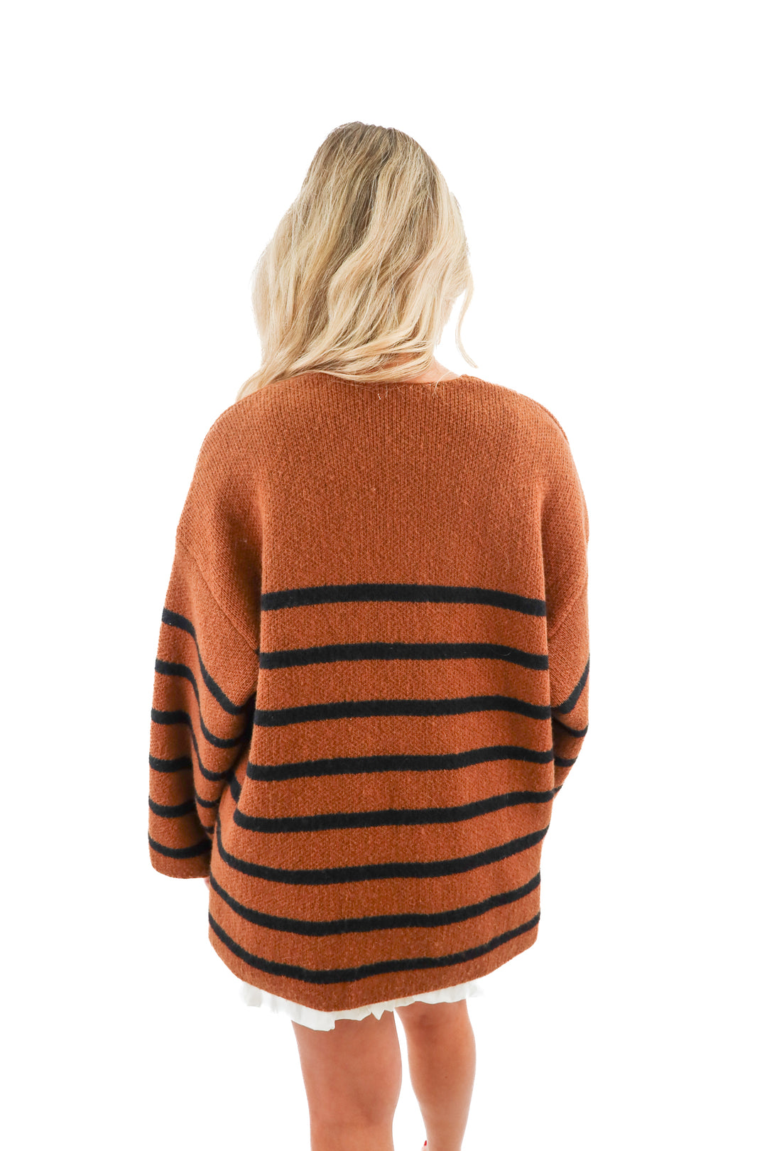 altar'd state brown/black stripe knit cardigan (s; retail $98)