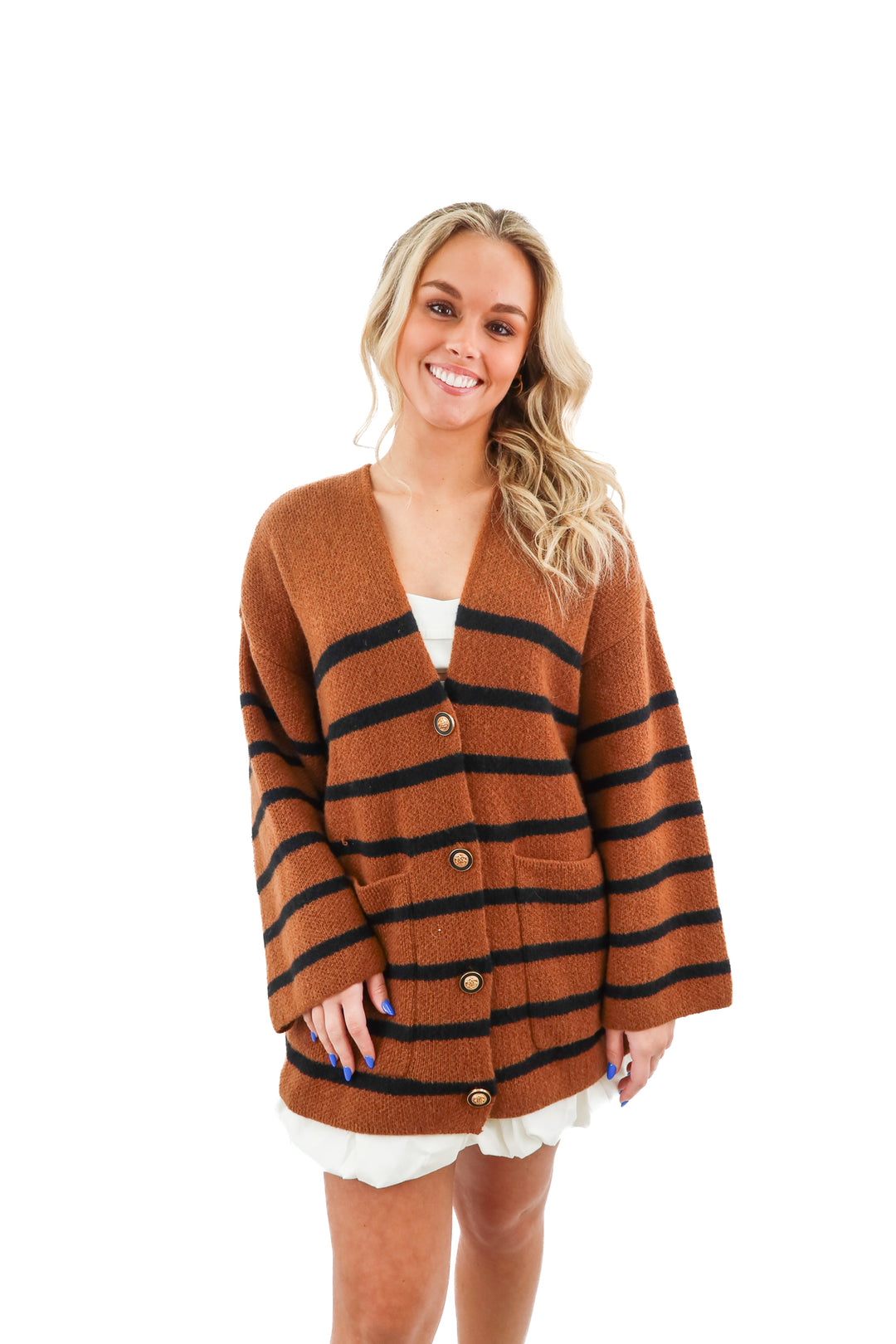 altar'd state brown/black stripe knit cardigan (s; retail $98)