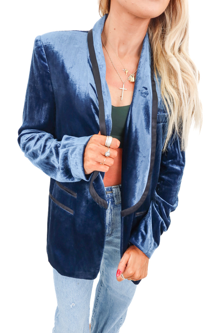 Free people crushed velvet blue blazer (S)