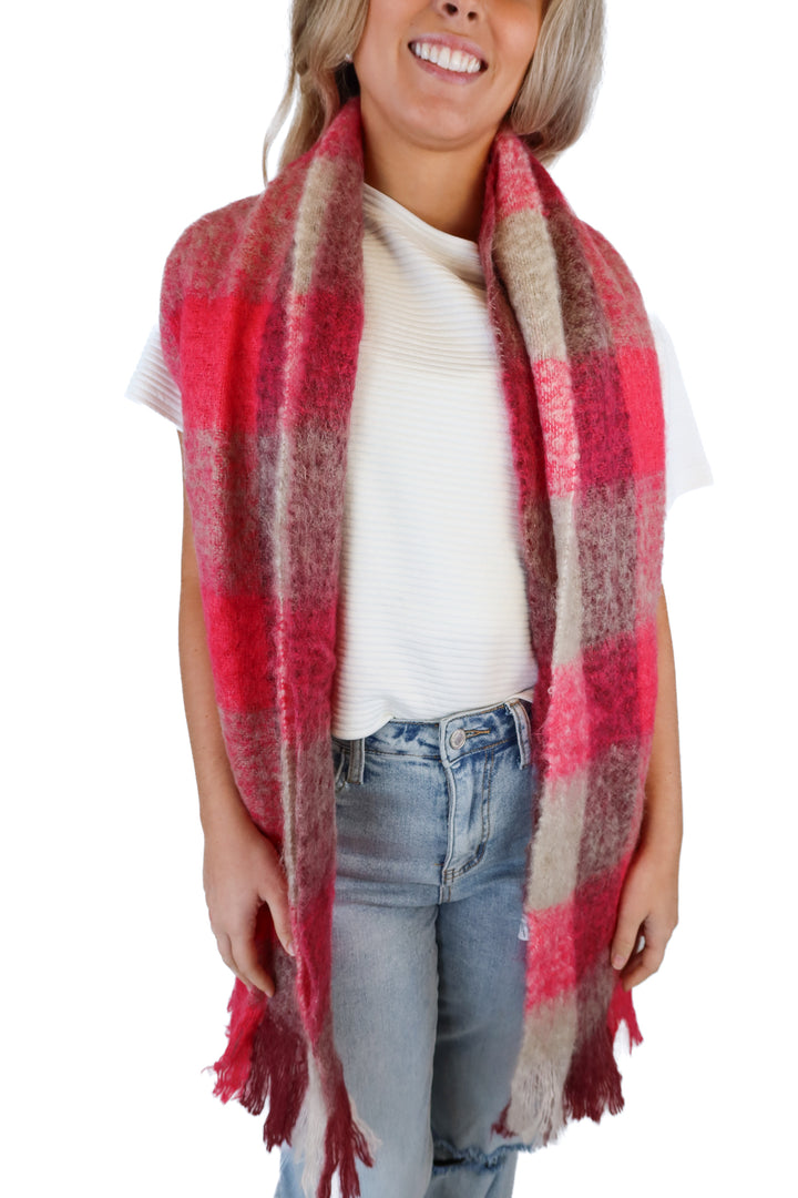 American eagle pink checkered wool scarf