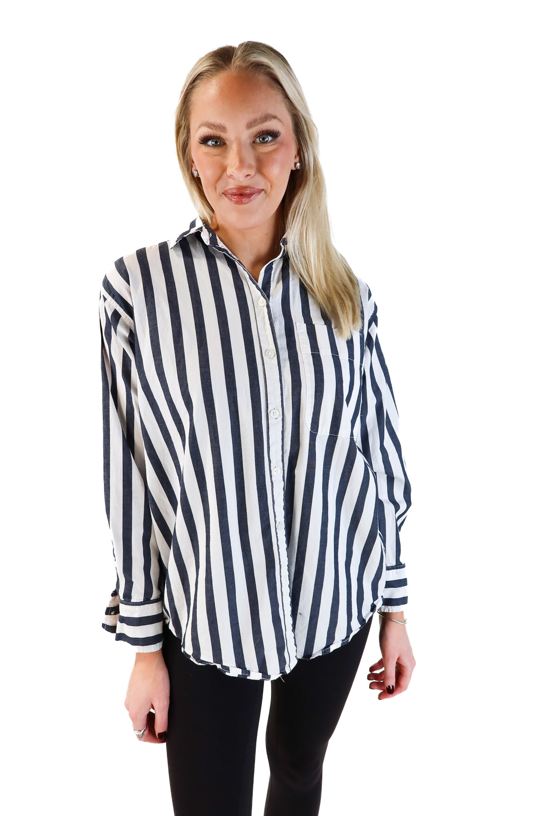 A new day blue/white striped button up (xs)