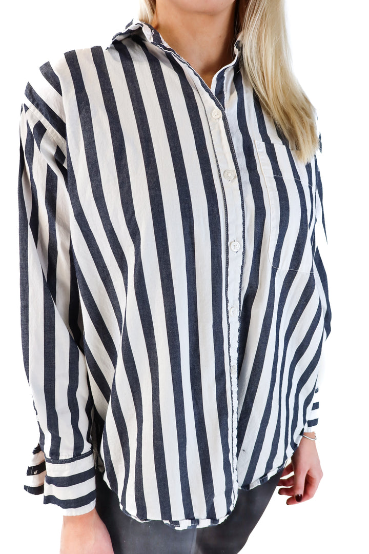 A new day blue/white striped button up (xs)