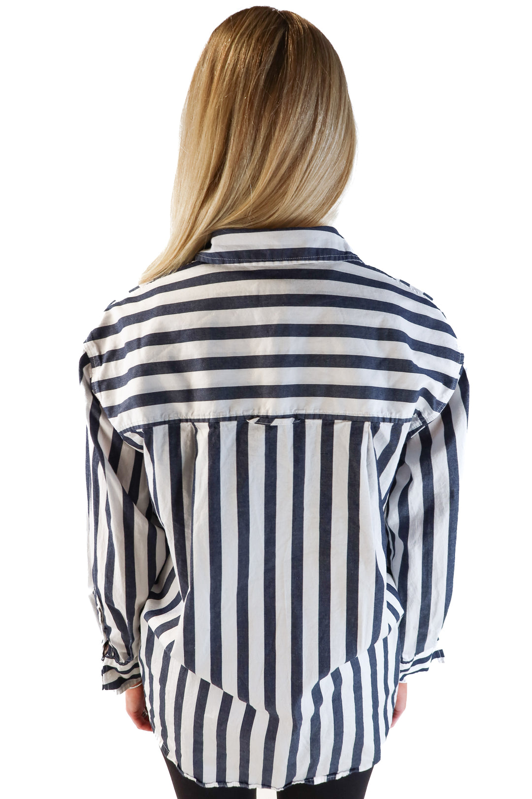 A new day blue/white striped button up (xs)