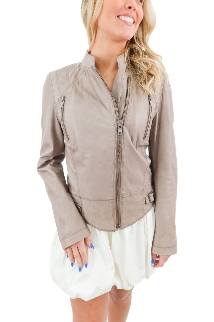 hinge taupe leather jacket (s)