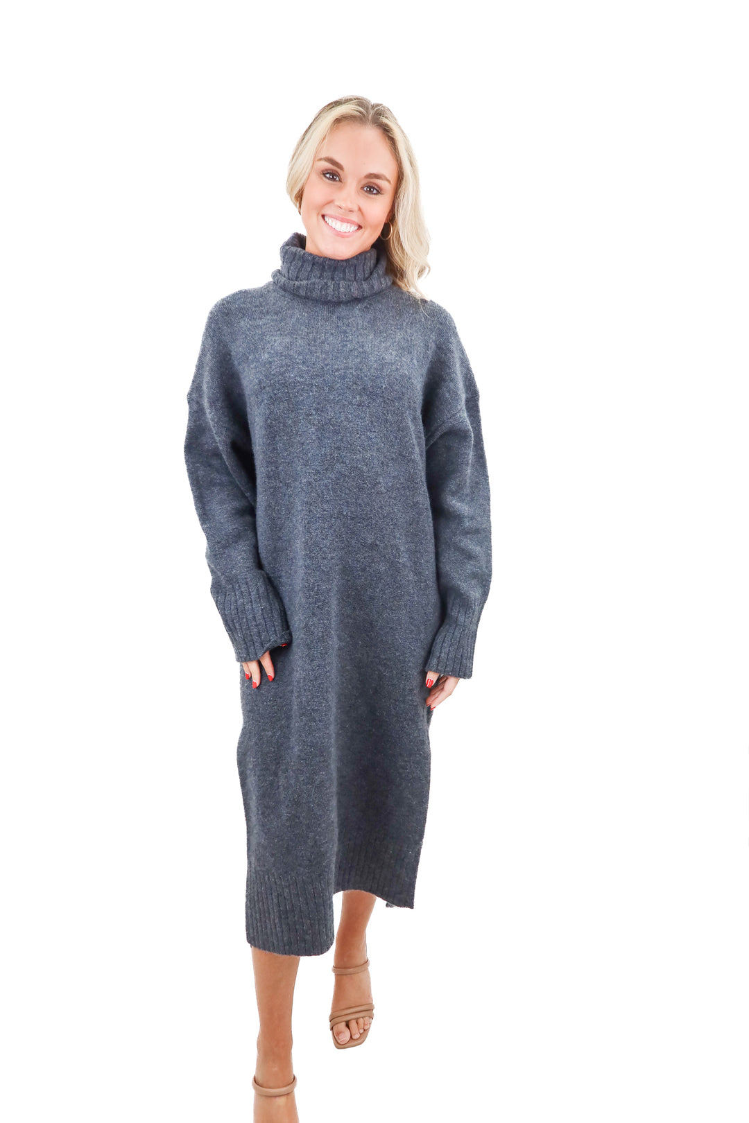 anthropologie grey turtleneck sweater dress (s)