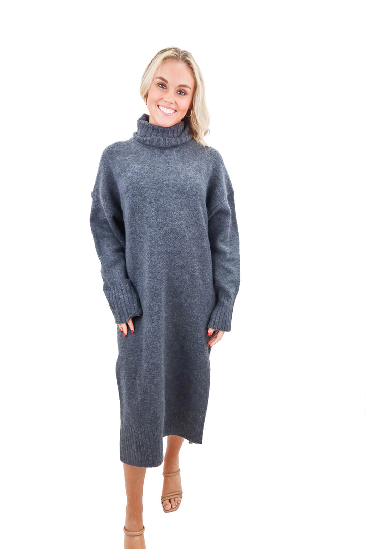 anthropologie grey turtleneck sweater dress (s)