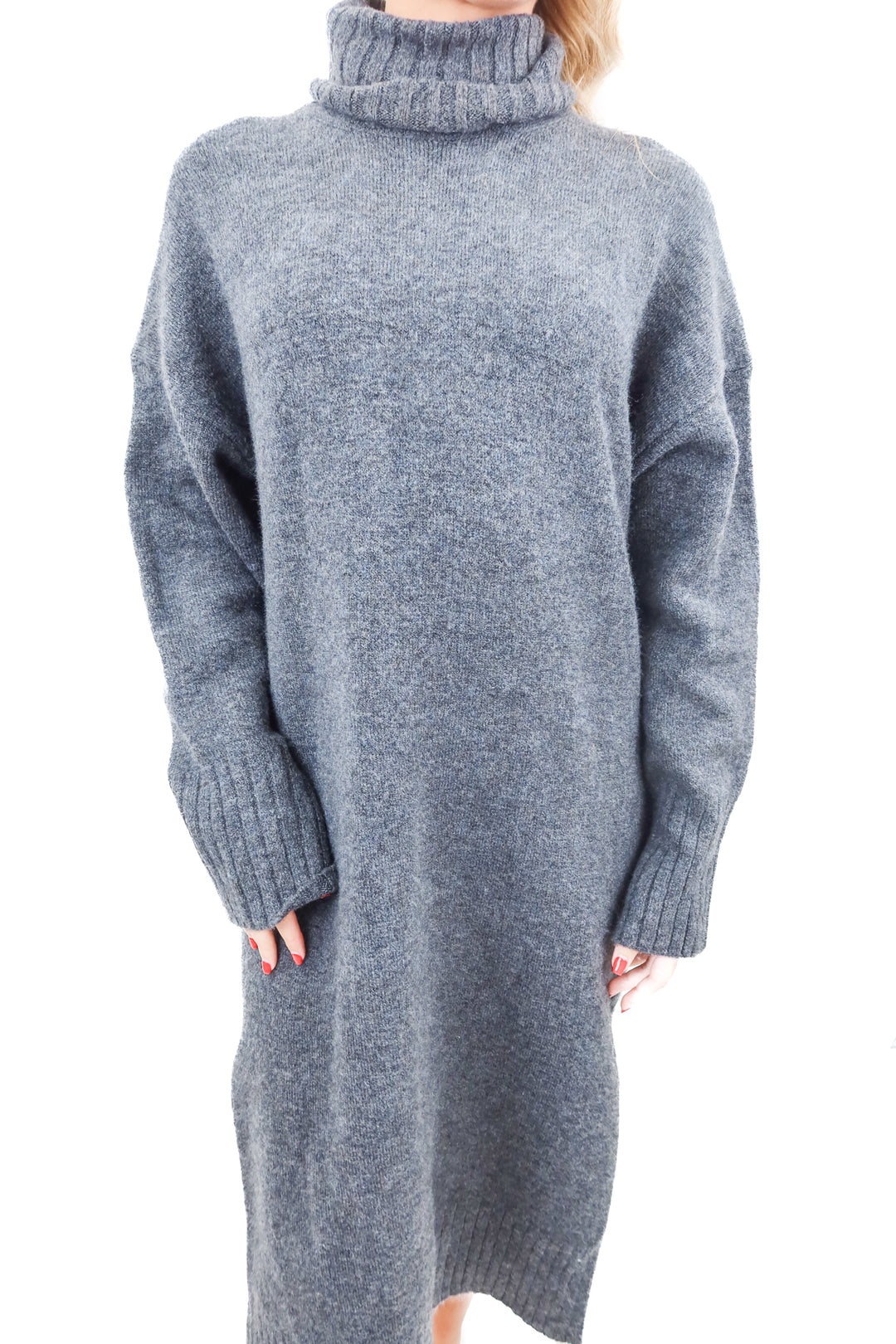 anthropologie grey turtleneck sweater dress (s)