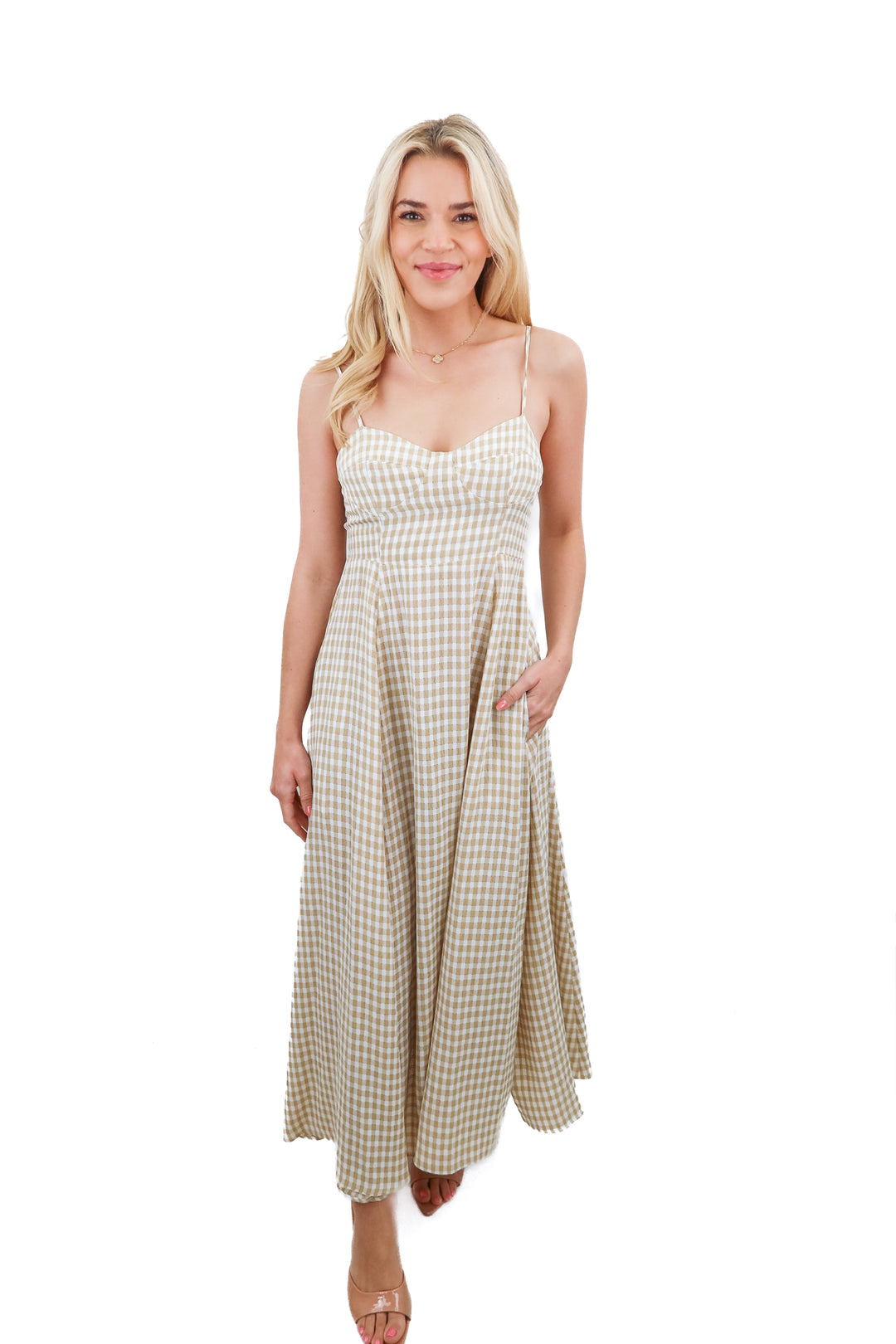 Vici neutral checkered maxi dress (retail $74)
