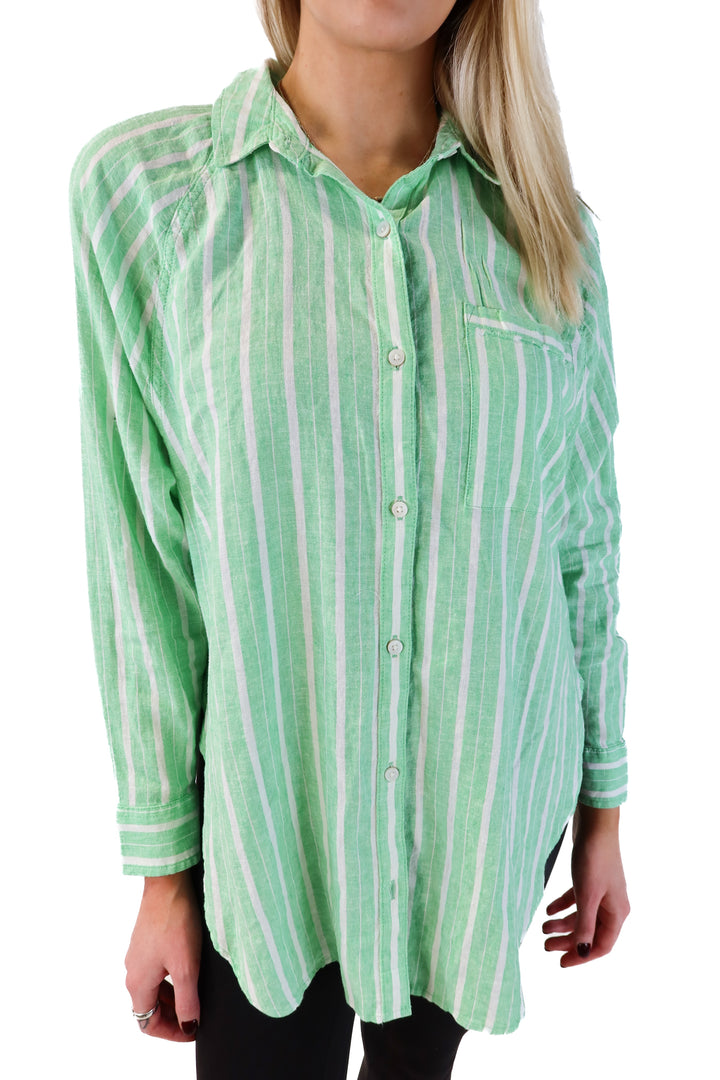 Aerie Green and White Striped Shirt NWT (XS; retail $54.95)