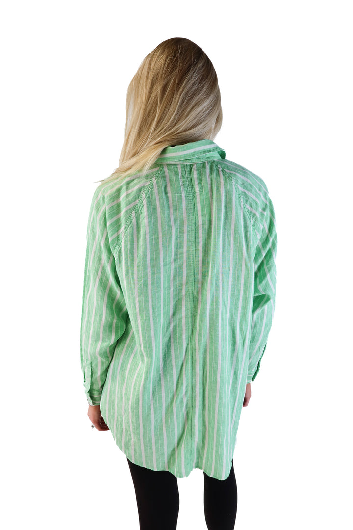 Aerie Green and White Striped Shirt NWT (XS; retail $54.95)