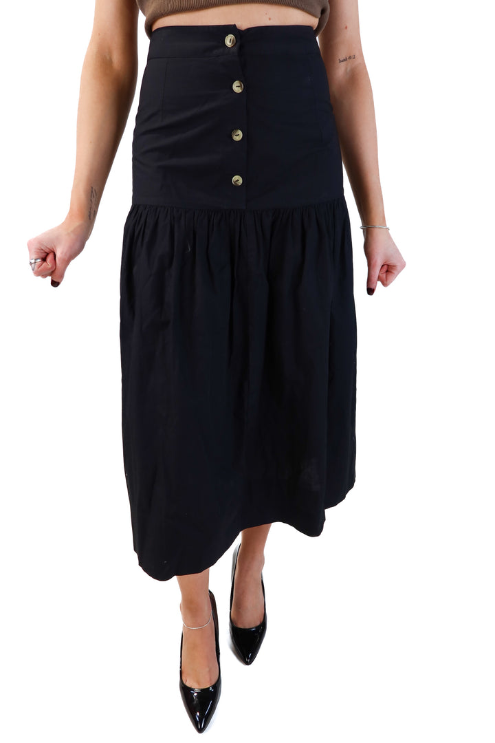 Black Cotton Poplin Midi Skirt (S)*