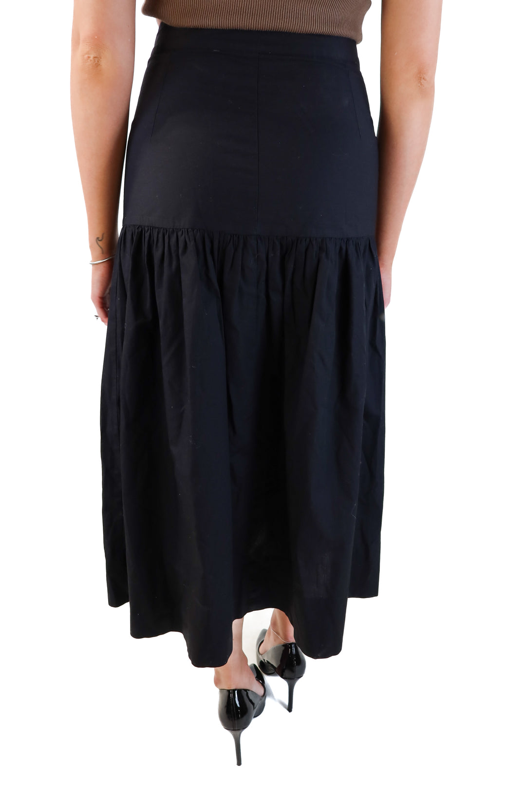 Black Cotton Poplin Midi Skirt (S)*
