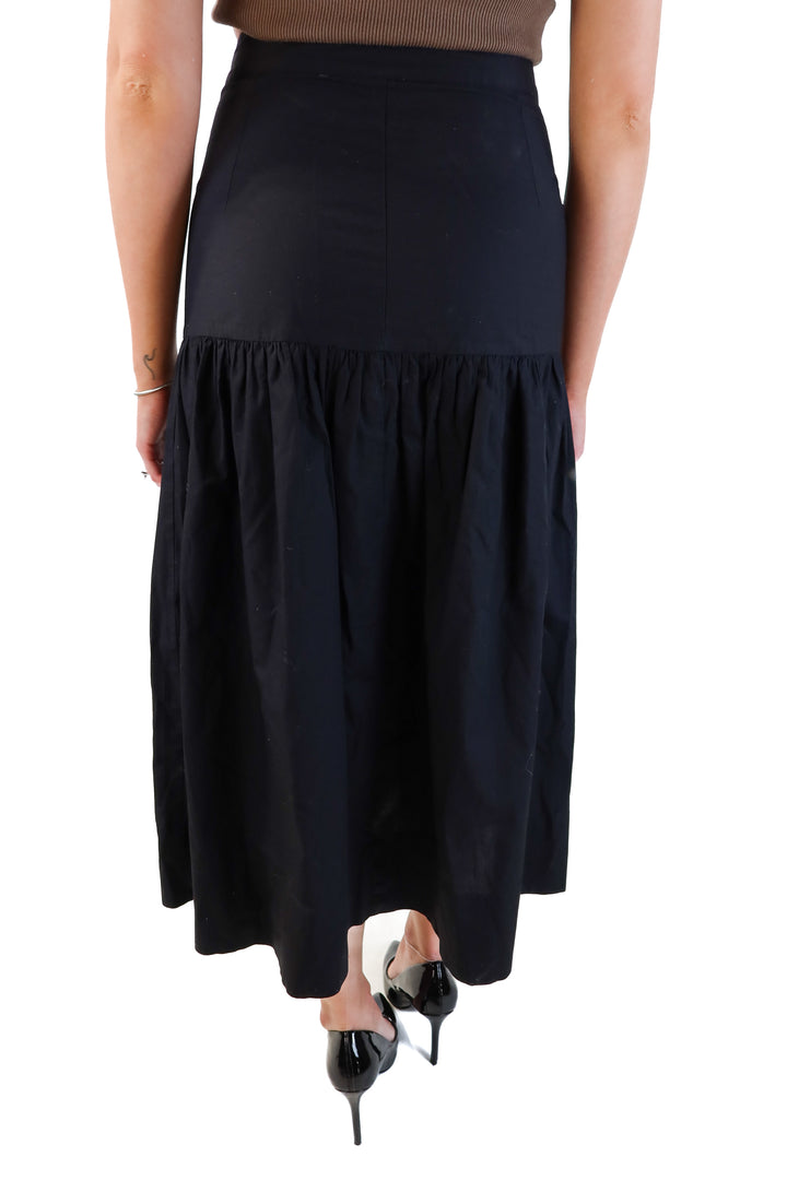 Black Cotton Poplin Midi Skirt (S)*