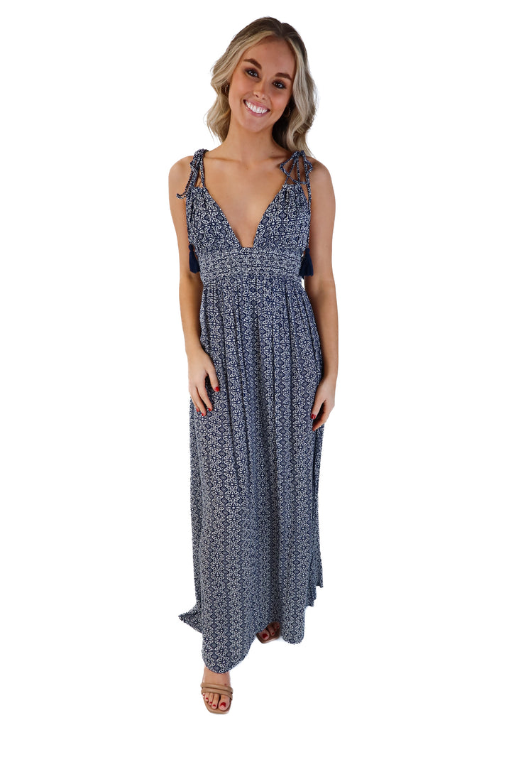 Lulus blue printed maxi dress (m; retails for $88)