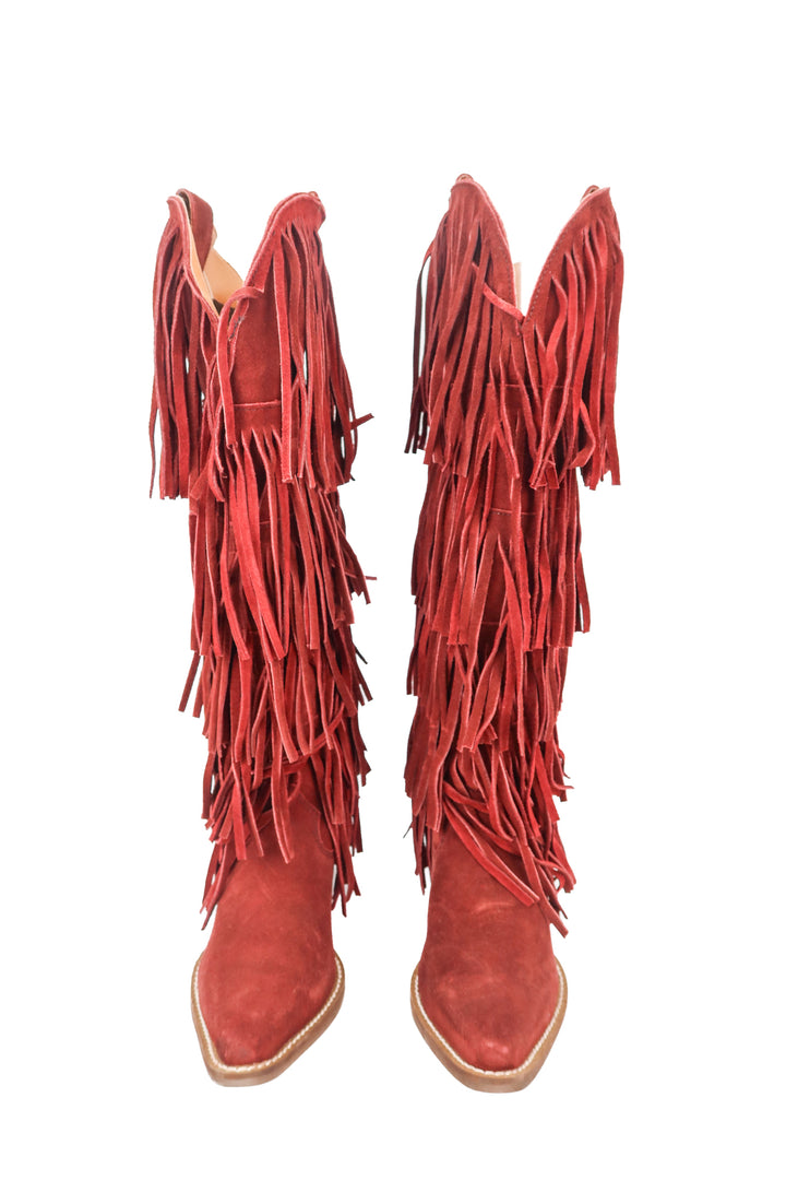 Dingo burgundy tall fringe boots NWT (7; retail $239.95)