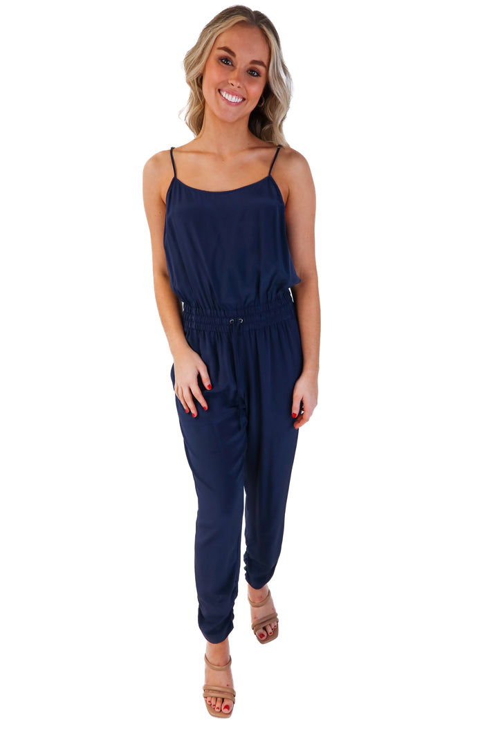 Parker navy strapless jumpsuit (s)