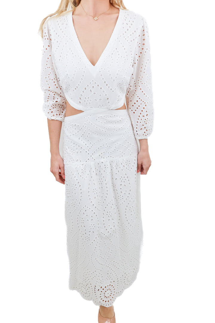 MNG white eyelet cutout maxi dress (M)