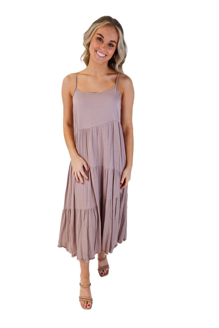 taupe tiered maxi dress (s)