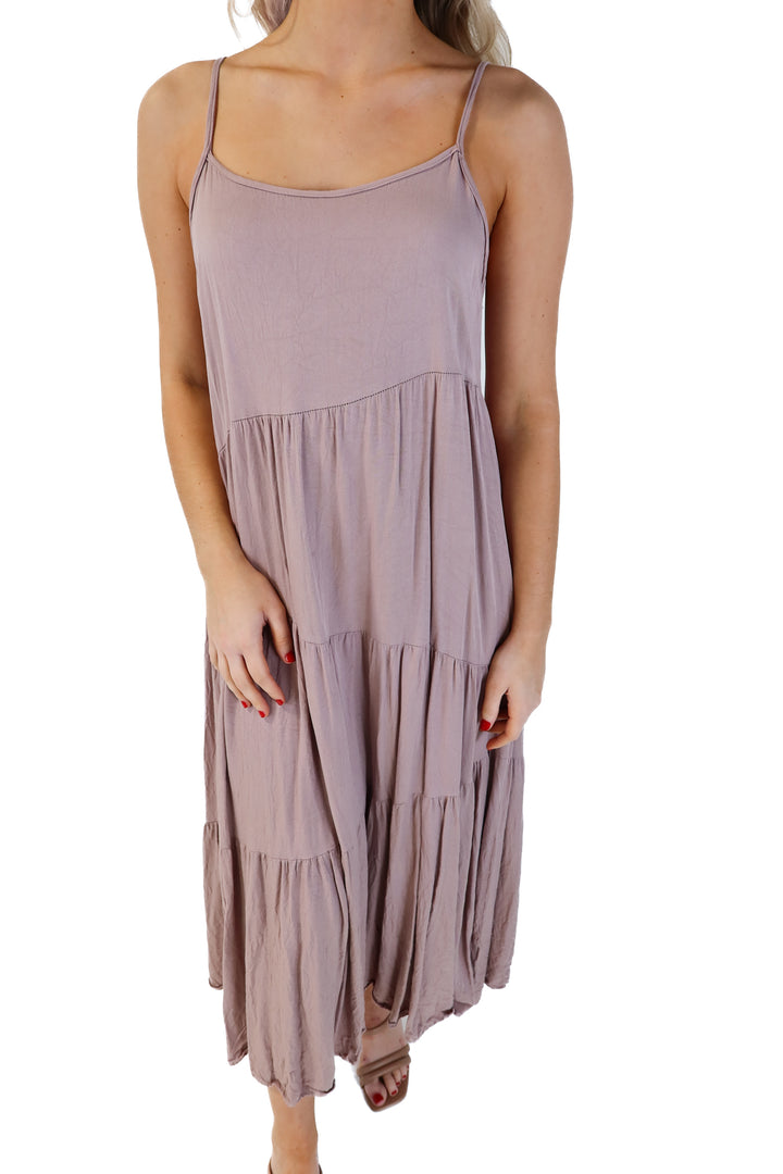 taupe tiered maxi dress (s)