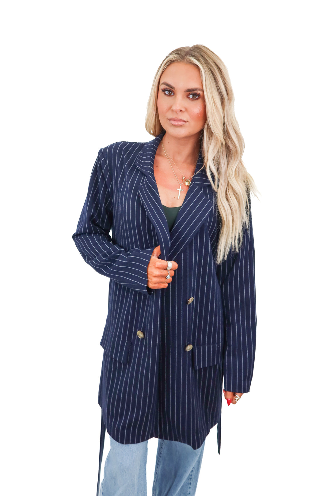 LPA pinstriped navy blazer (S; retail $198)