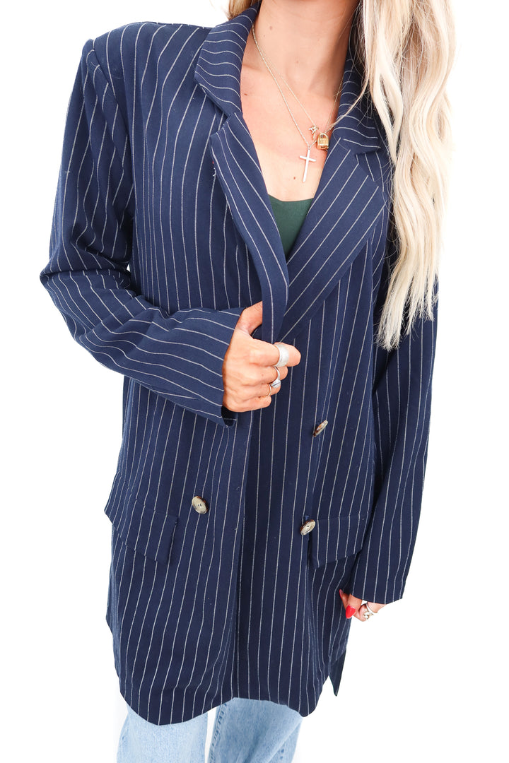 LPA pinstriped navy blazer (S; retail $198)
