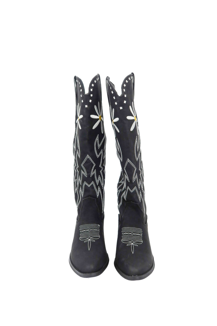 Pink Lily black daisy cowboy boots NWT (7)